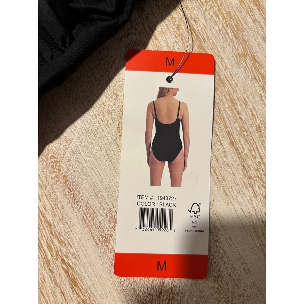 NWT Medium DKNY One Piece Swimsuit Womens Black Ruched Wrap Front V-Neck - Picture 5 of 5